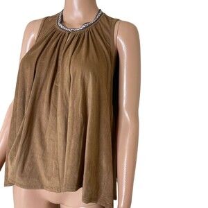 Freeway top faux suede sleeveless Boho Indian Western blouse embroidered SZ  M